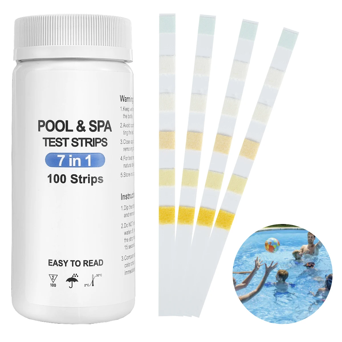 

100pcs Water Test Strips 7- in-1 Water Hot Tub PH Pool Test Strips Paper PH Tester for Swimming Pool Spas Bathtubs Hot Tubs
