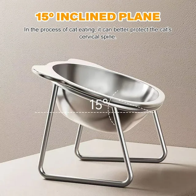 Stainless Steel Pet Bowl Slanted Anti Cervical Spondylosis for Cats and Dogs Dual Use Feeder 4