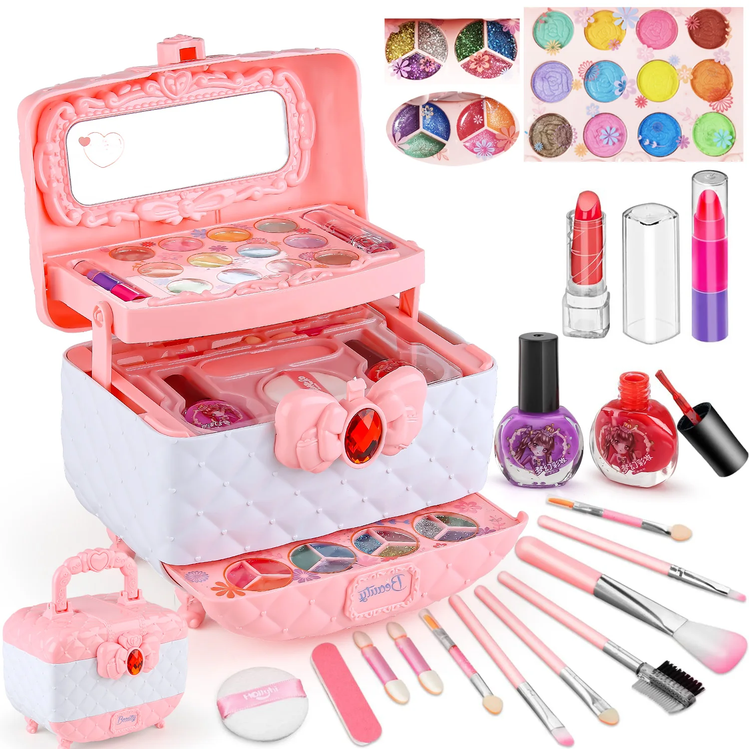 Kit de maquillage pour enfants, ensemble de maquillage lavable, jouet avec véritable étui cosmétique pour petite fille, jeu de simulation, ensemble de beauté B