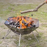 Portable Wood Stove Brazier Camping Fire Wood Heater Folding Hike Barbecue BBQ Grill Stand Outdoor Camping 4