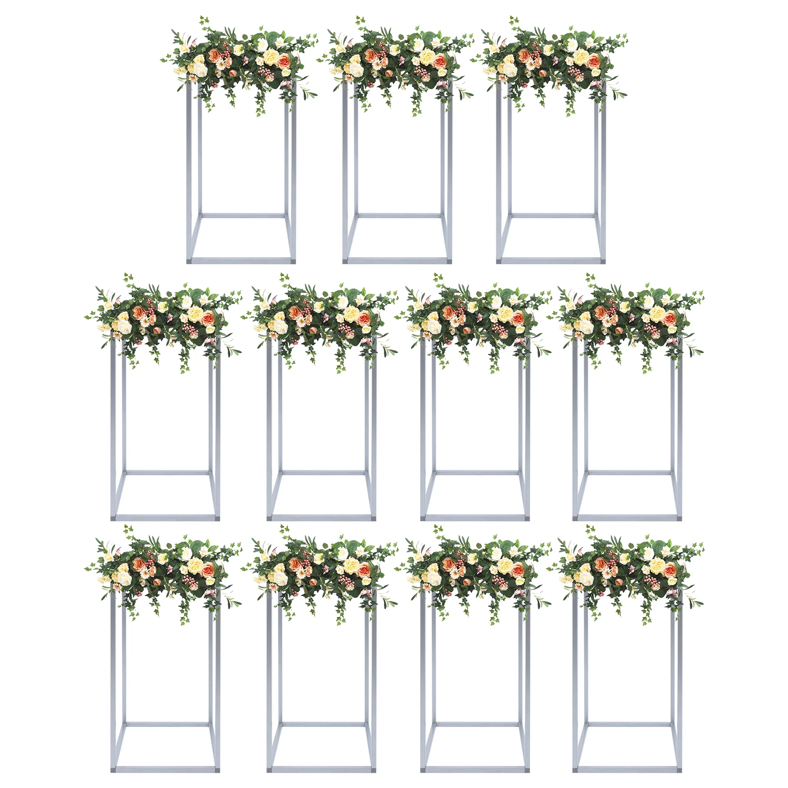 Modern 11Pcs Wedding Flower Stand Silver Floor Standing Flower Holder Racks Countertop Mount