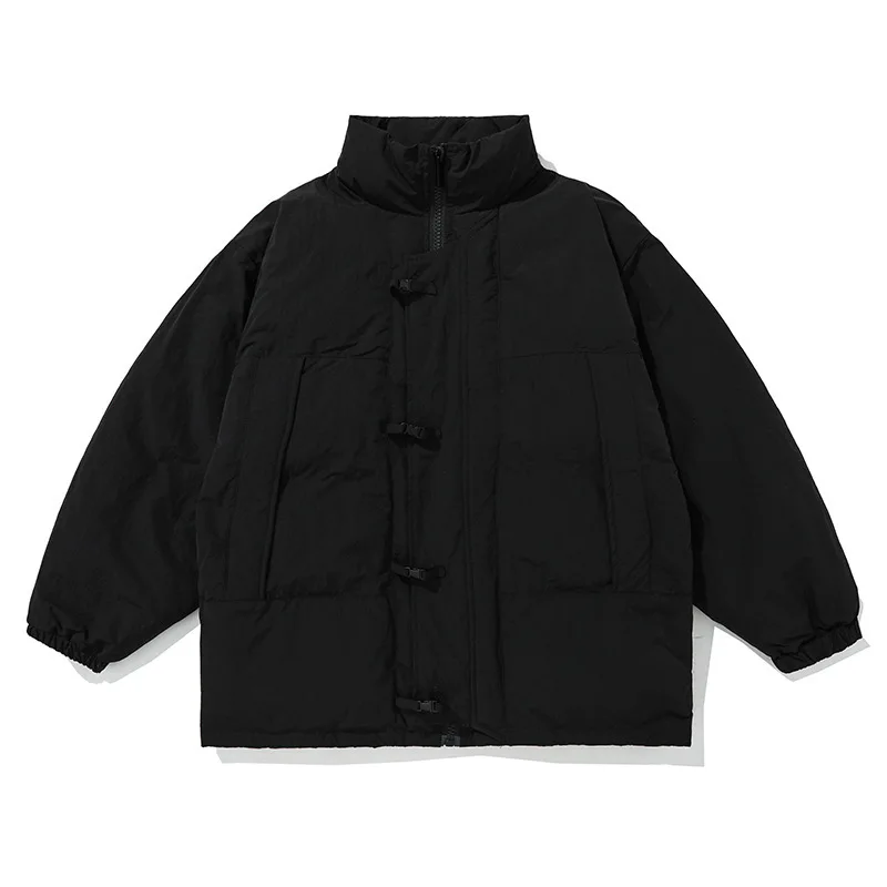 Winter Buckle Decorative Stand Collar Cotton Jacket Japanese Vintage Back Embroidered Loose Cotton Jacket Men