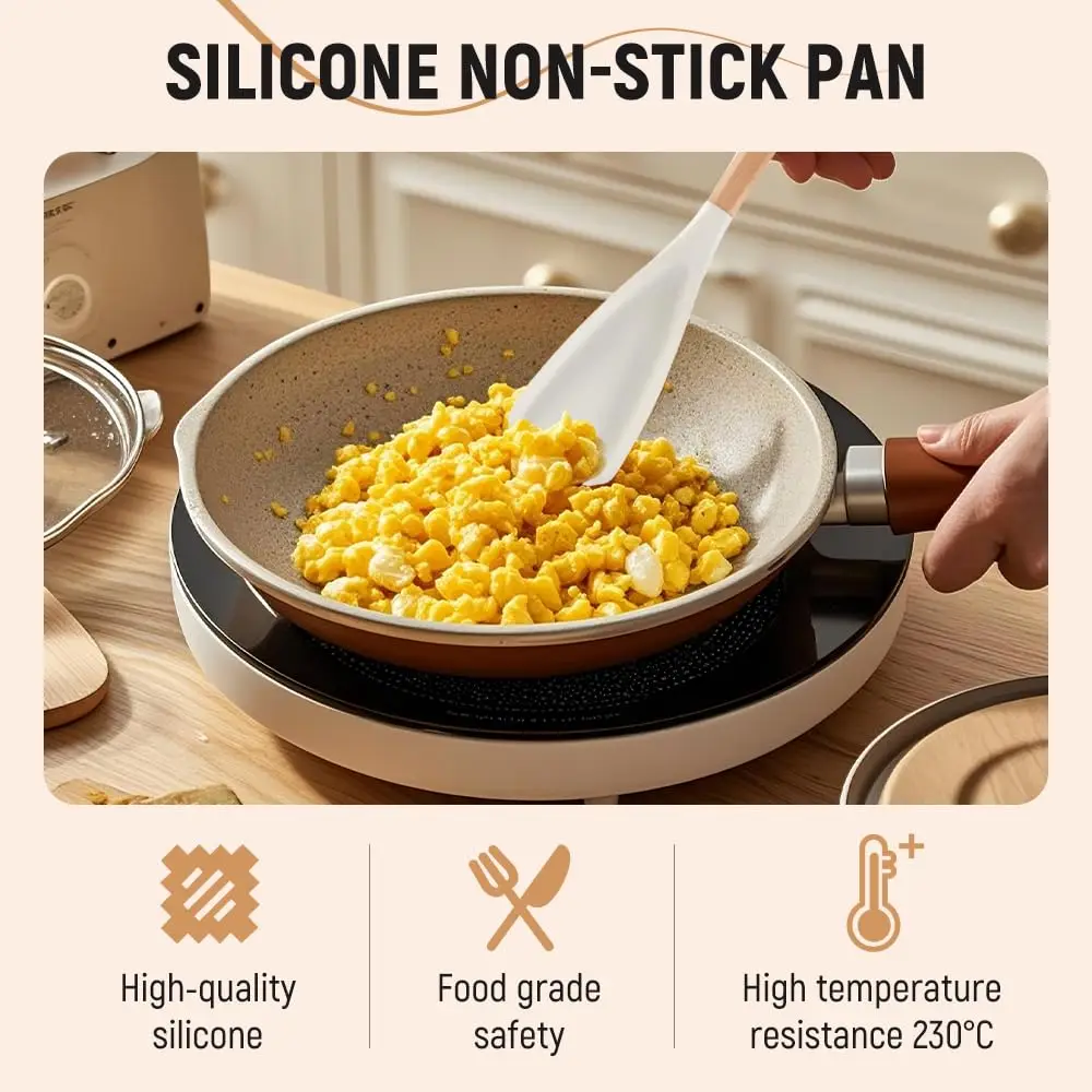 Silicone Cooking Spoon for Nonstick Cookwares Durable BPA-Free Rice Scooper Wood Handle Spoon for Mixing Salad Scoop Scrape kitchen utensils
