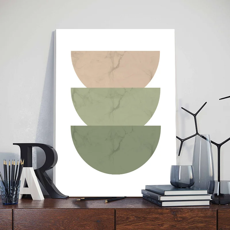 3pcs Bohemian Sage Green Wall Art Canvas Painting with Framed Nordic Abstract Geometric Plant Leaves Posters Bedroom Home Decor