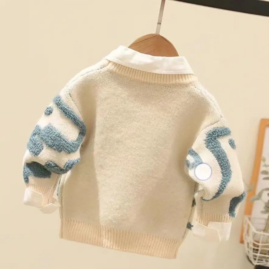 Children\'s Clothing Boys\' Sweater 2022 Autumn and Winter Children\'s Mink Fur Pullover One-Piece Sweater Fashionable Top