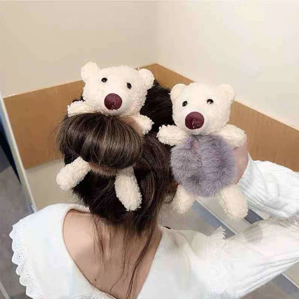 

Lovely Hair Accessories Fashion Girls Elastic Hair Tie Hair Ring Plush Bear Scrunchies Ponytail Holder Hair Rope