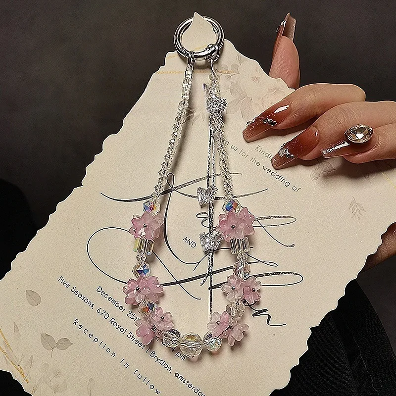 Colorful Beaded Flower Wristlet Phone Charm