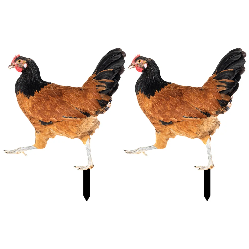 

2 Pcs Garden Chicken Insert Sign Hen Yard Ornaments Acrylic for outside Stakes Art