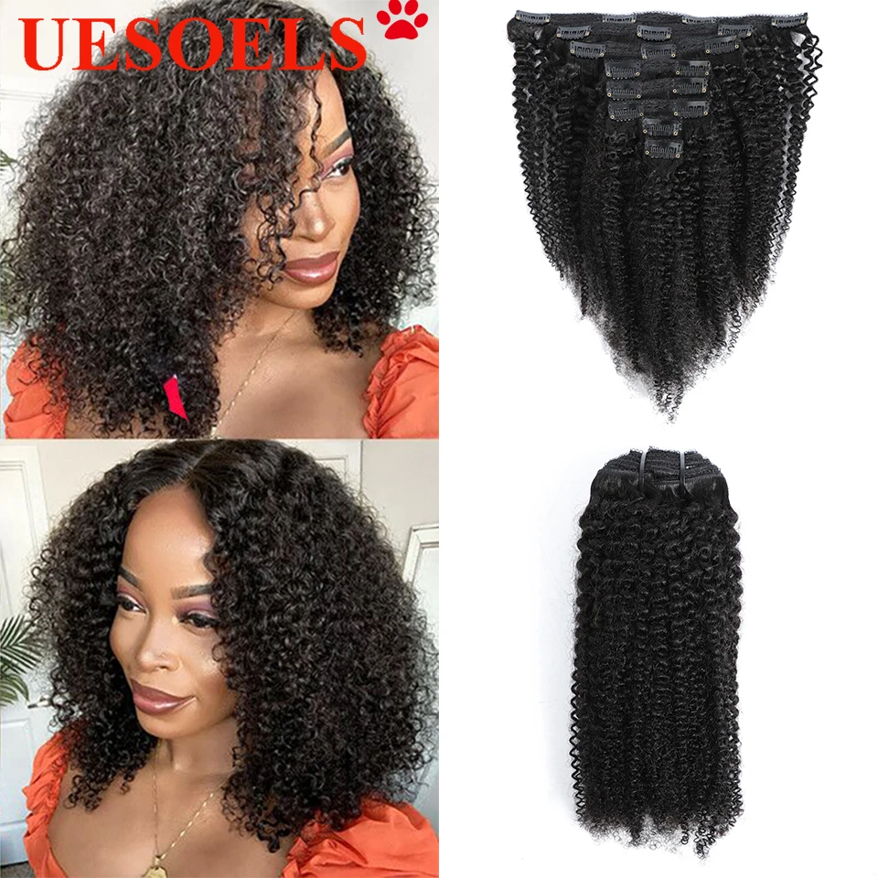 Human Natural Afro Hair Extension Natural Hair Clip Ins Black Women