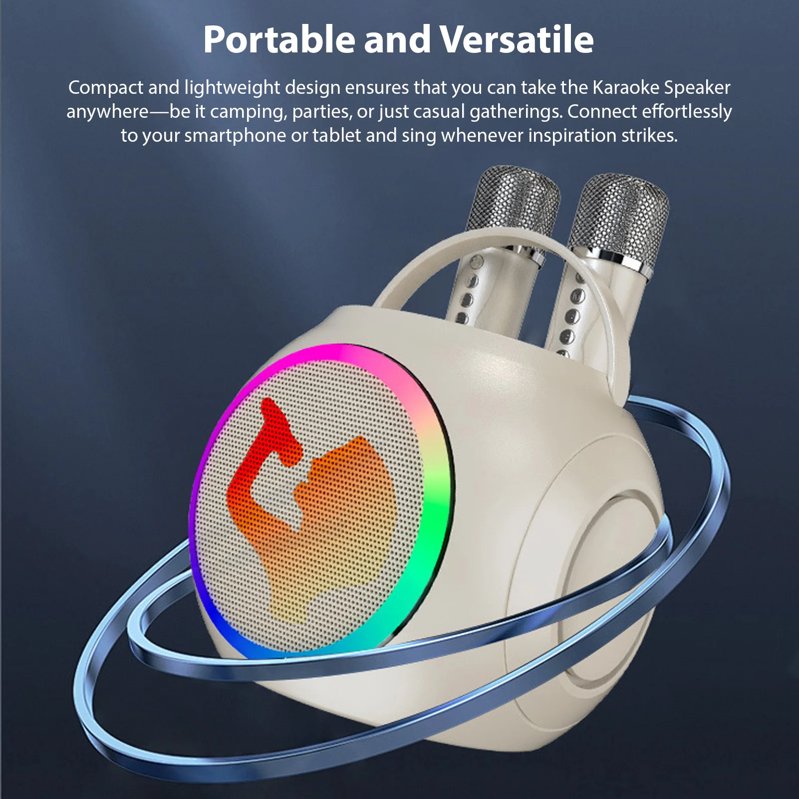 Karaoke Machine with 2 Microphones Wireless BT Microphone and Speaker KTV Set RGB Light Effects Handheld Mic Portable Karaoke