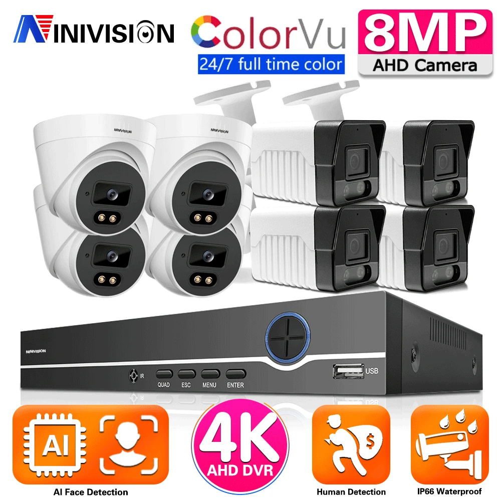 Sistema Di Videosorveglianza Con Telecamera Da 8Mp Kit Dvr Ahd 8Ch Dome/Bullet 4K Hd Full Colornight Cctv Camera P2P Set Di Sistemi Di Sicurezza Video