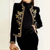 Modigirl femme automne hiver or brodé vestes 2025 nouveau velours à manches longues col rond bouton vacances de noël dames manteau 1
