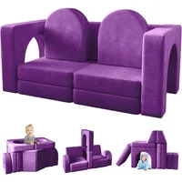 10PCS Purple Modular Play Couch for Playroom Bedroom 10 in 1 Multi-functional Sofa for Playing Creativing Sleeping Toddler Couch 2