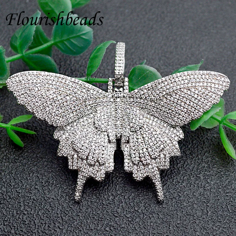 

High Quality Nickel Free Paved Zircon CZ Beads Silver Plating Butterfly Pendant Fit Women Hip Hop Party Jewelry Necklace Making