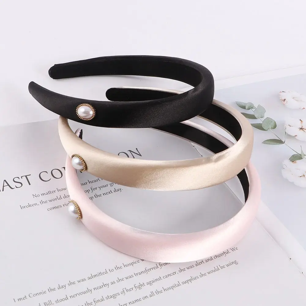 

Retro Makeup Girls Headwear Wide Brim Wash Face Pearl Hair Hoop Satin Women Hair Accessories Korean Style Headband