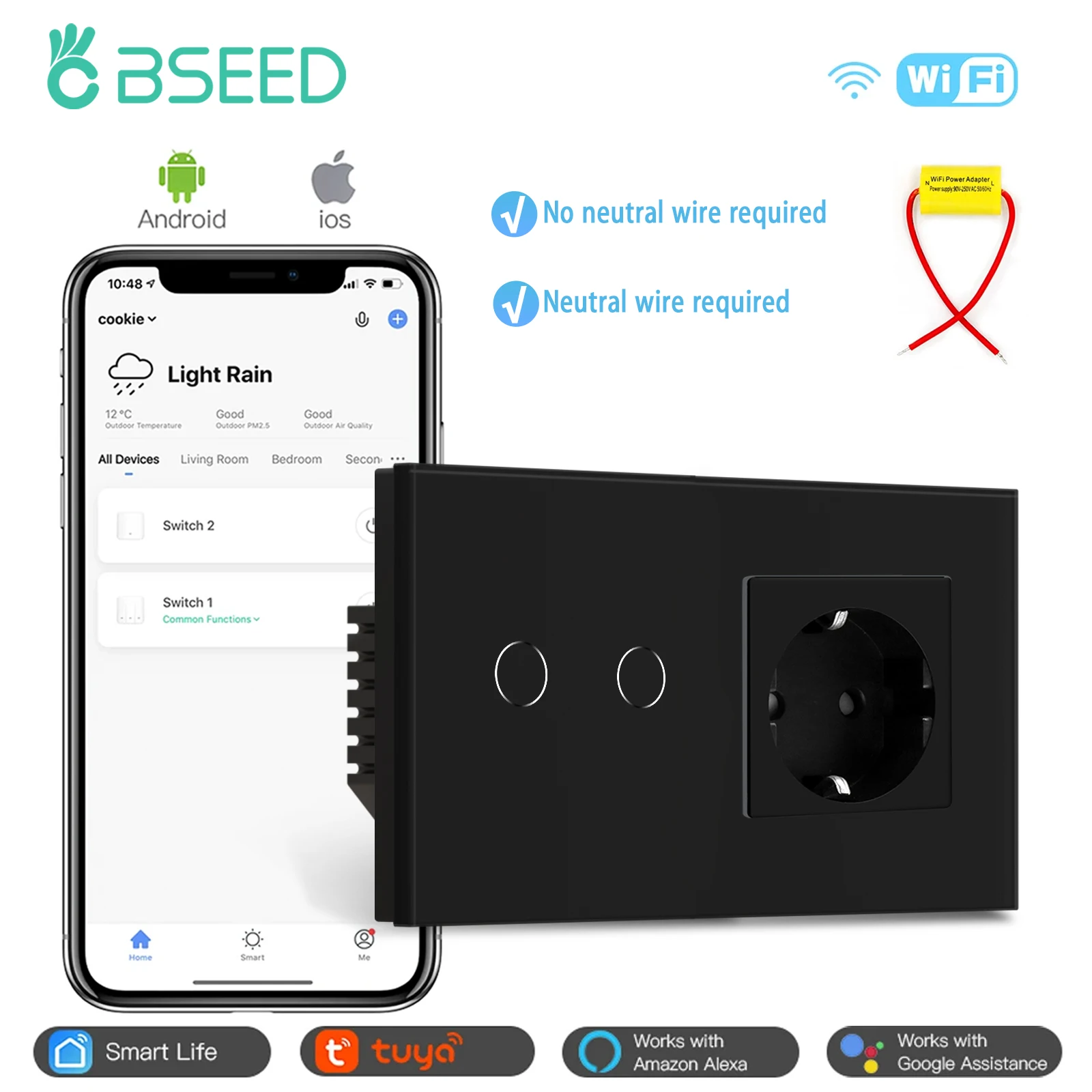 BSEED Smart Lichtschalter WiFi - Alexa & Google Home Kompatibel