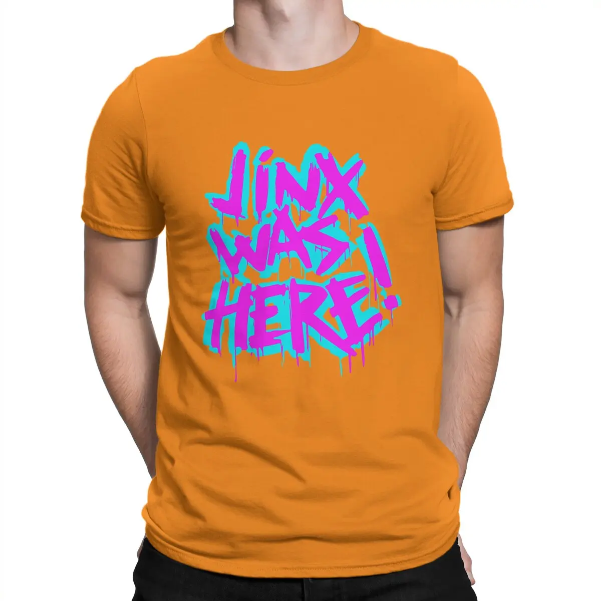 thumbnail image 1 of Camiseta genial para hombre con la frase "JINX WAS HERE", de Arcane League of Legends, de algodón, cuello redondo, gráfica., 1 of 7