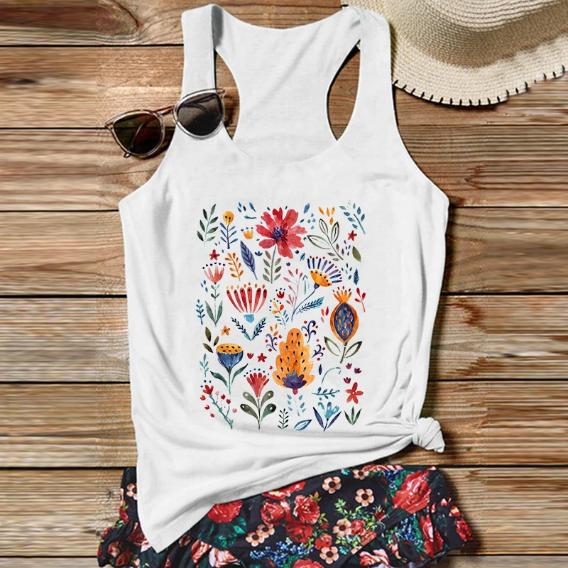 

Floral Tank Top Positive Bohemian Style Tank Tops Butterfly Sexy Top Gothic Women's Graphic Tops Love White Top L
