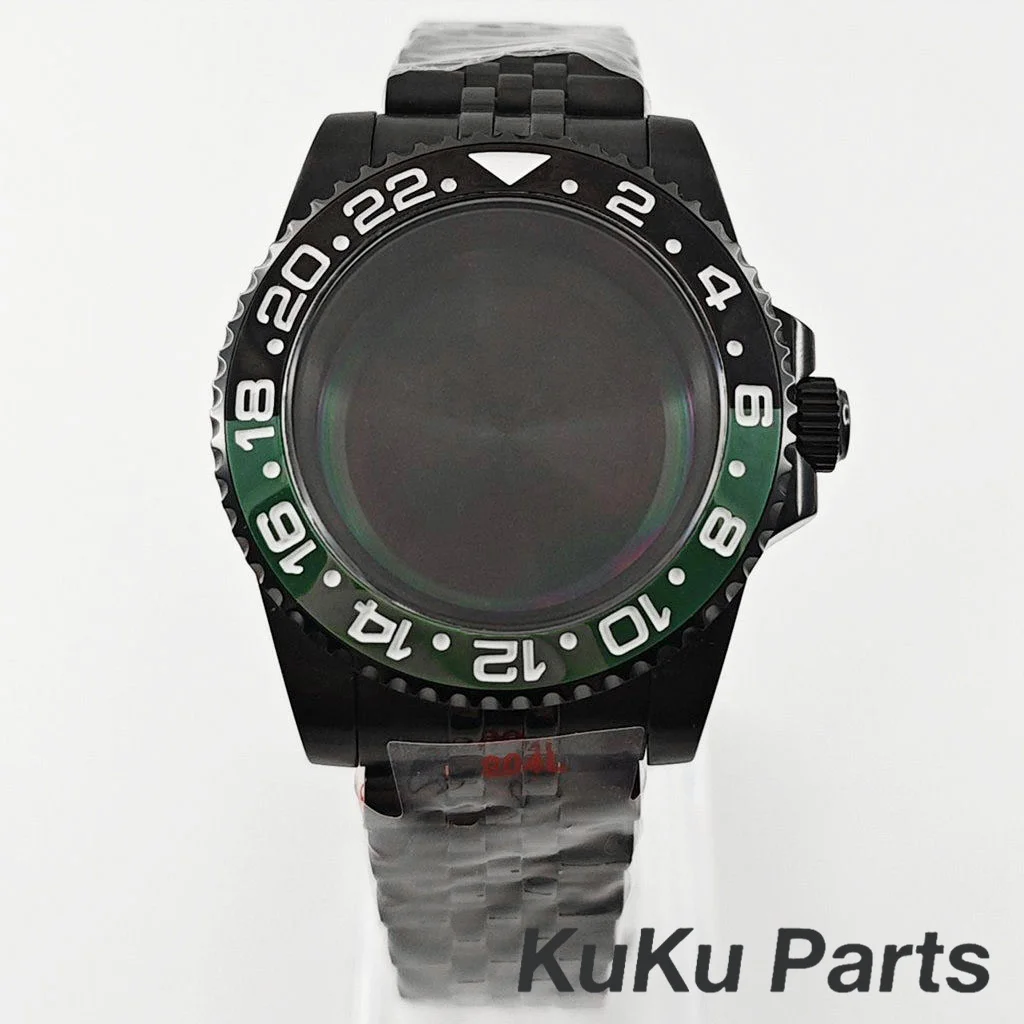 Black Purple GMT Bezel Watch Case with PVD Black Jubilee Bracelet and Sapphire Crystal
