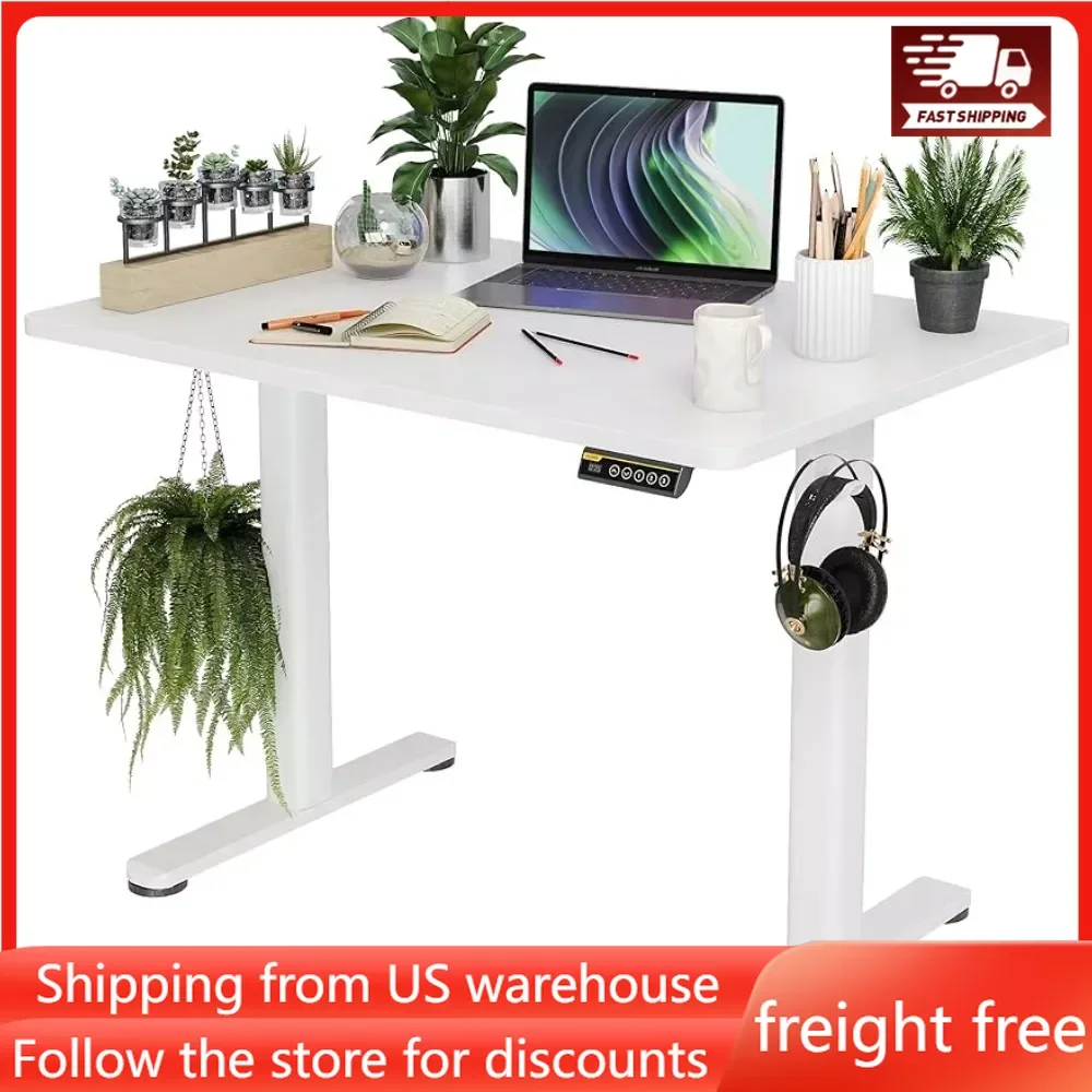 

Electric Standing Desk, Adjustable Height Stand Up Desk, 40x24 Inches Sit Stand Home Office Desk with Splice Board, White Frame