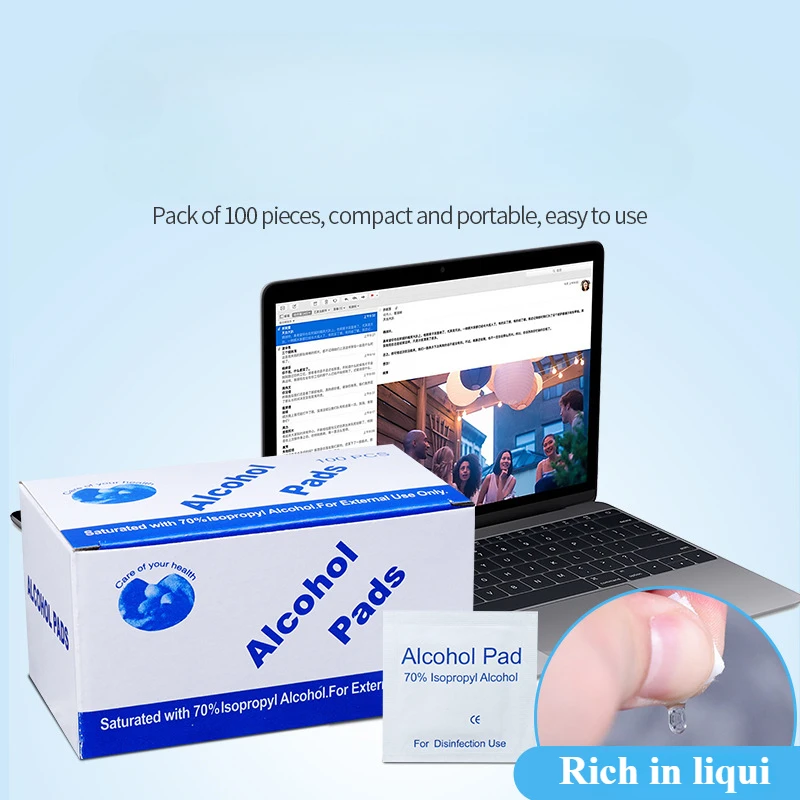 Portable individually packaged 75% alcohol cleaning wipes suitable for mobile phones tableware public handrails nails toilets