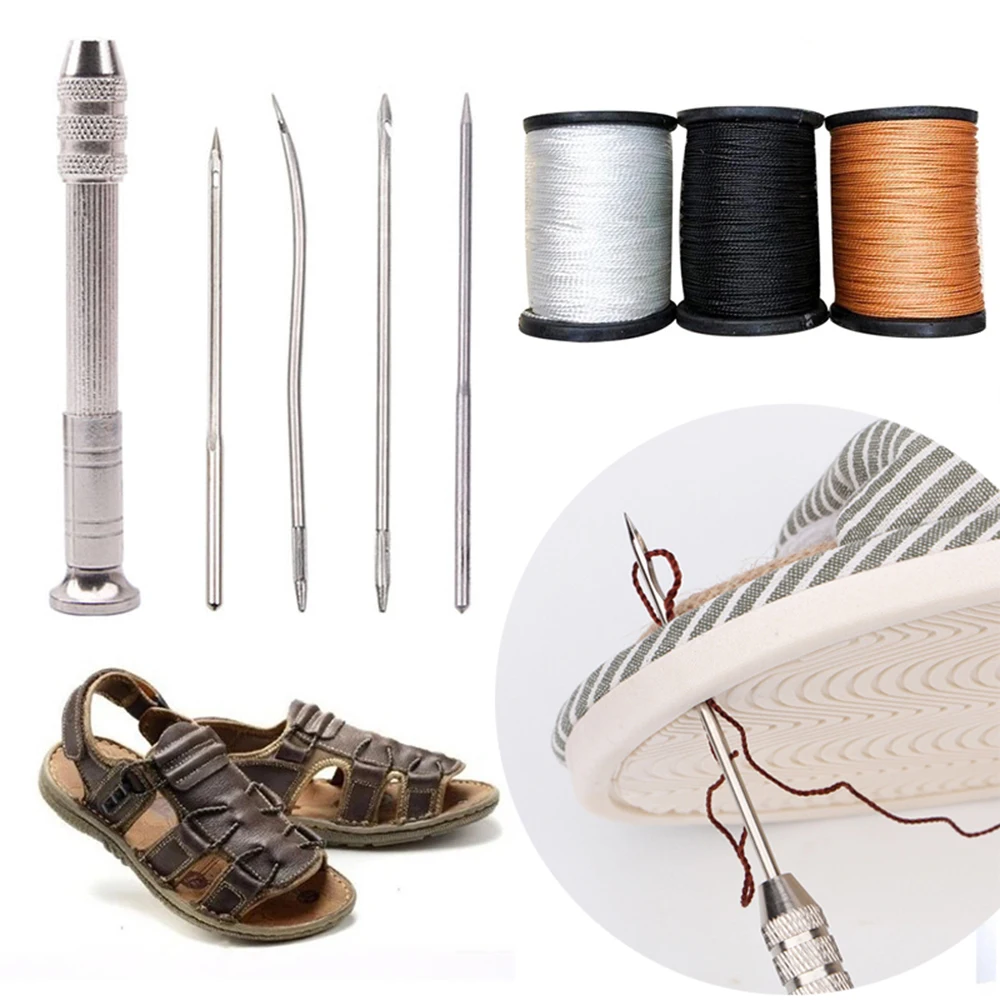 Leather sewing tools Durable Leather Sewing Awl Set Replaceable Multifunctional Shoes Repair Tool Kit Punch Stitching Needles DIY Sewing Leathercraft leather craft tools