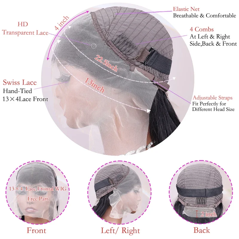 40 Inch 250 Density 13x4 Frontal Wig For Black Women Brazilian Wigs Human Hair 13x6 Straight HD Transparent Lace Front Wigs