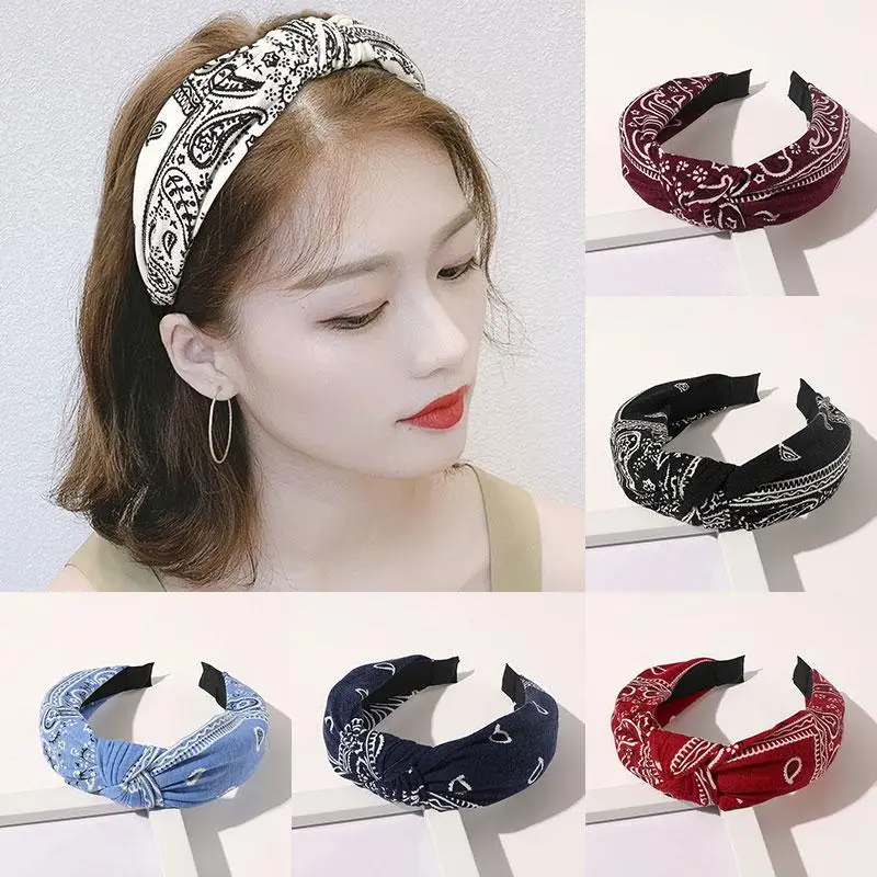 pearl hair clip New Floral Print Women Headband Cross Knot Hair Hoop Wide Side Head Hoop Cloth Fabric Hairband Bow Headwrap Hair Accessories hair band for women