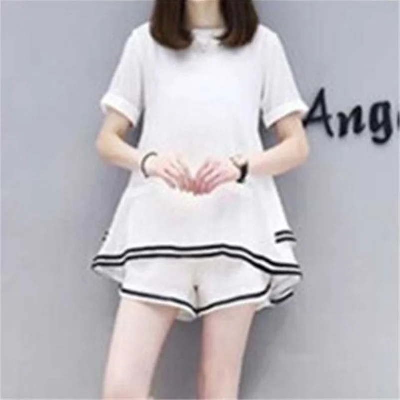 Summer Women's Large Size Loose Two-piece Short-sleeved Shorts Casual Sports Suit Chubby Girl Fashionable