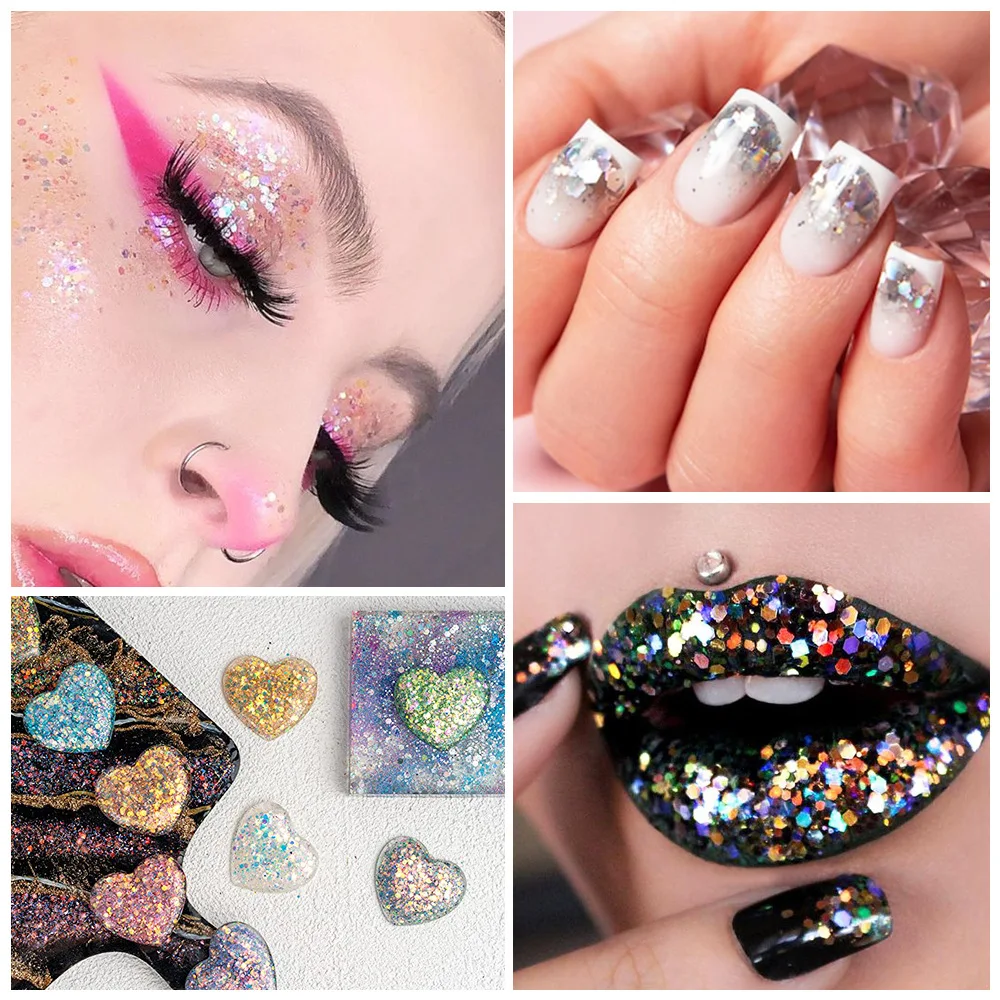 6 Farben Candy Blue Purple Gold Shiny Nail Glitter Chunky Pailletten Maniküre Dekorationen – Detail 18