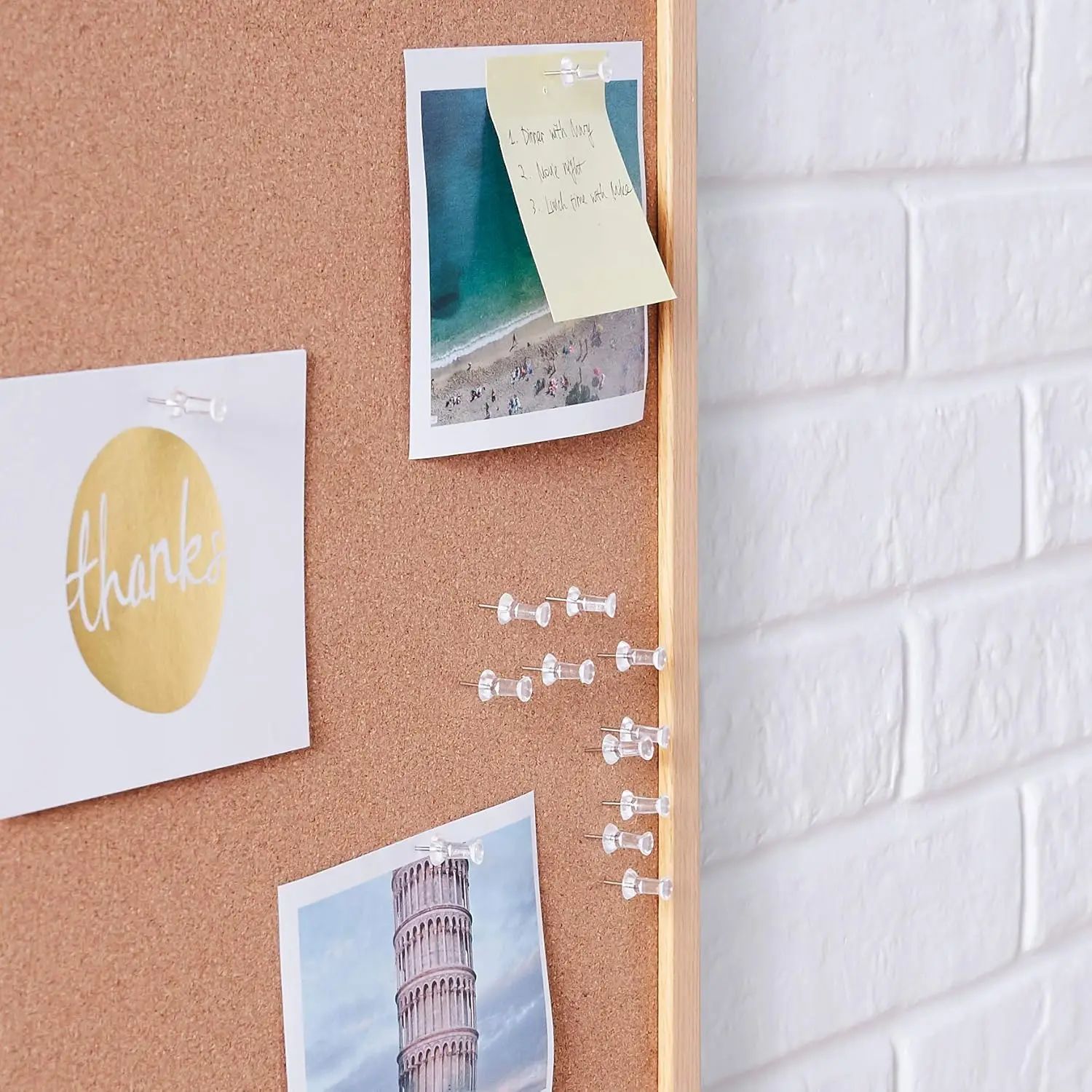 Amazon Basics Push Pins Tacks, Steel Point, Clear Plastic Head, for Bulletin Board, Maps, Posters, and Craft Projects, 200-Pack