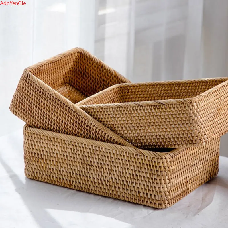 

Rattan storage basket Vietnam bamboo woven sundries sorting clothing storage box fruit food basket bag organizers