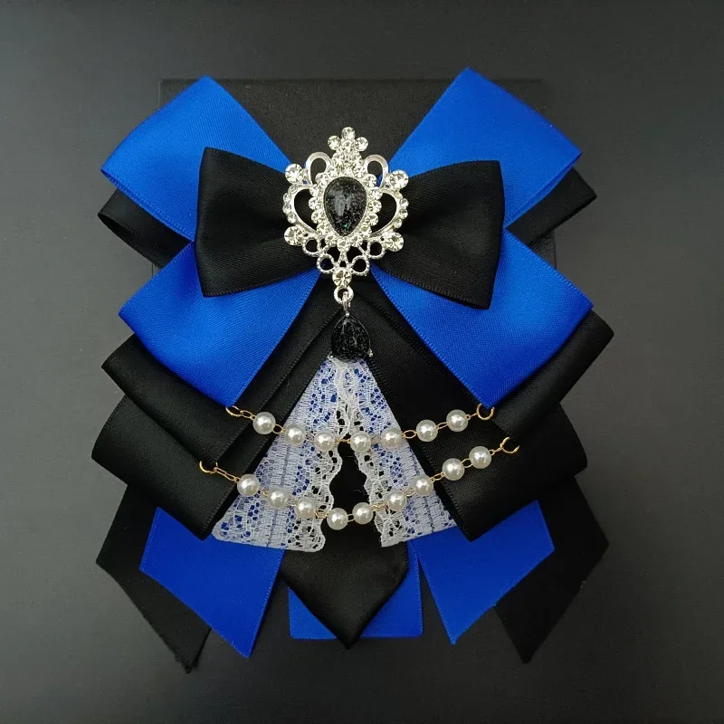 Retro Lolita Pearl Chain Crystal Bow-tie Handmade Jewelry Women's Set Shirt Collar Bow Carat Stick Hand Lamp Concert Accessories bow tie