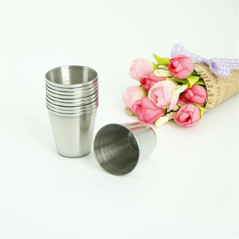 Polished Mini Silver Stainless Steel Wine Drinking Shot Glass 10pcs/set 30ml shot glasses