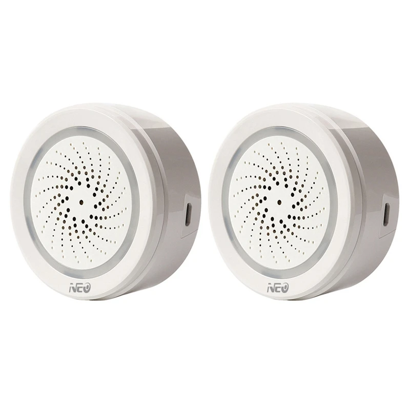 

2X Temperature Humidity Alarm Sensor Wifi Siren Tuya Smart Life App Work With For ECHO Alexa Google Home IFTTT