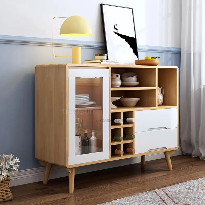 Italian Simple And Modern Wooden Tea Cabinet Classical Living Room Storage Cabinet With Glass Door Minimalist Kitchen Furniture