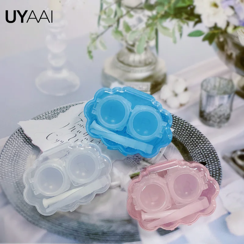 UYAAI Cloud Shape Portable Contacts Lens Container Double Layer Contact Lenses Storage Box with Tweezer Eyewear Accessories