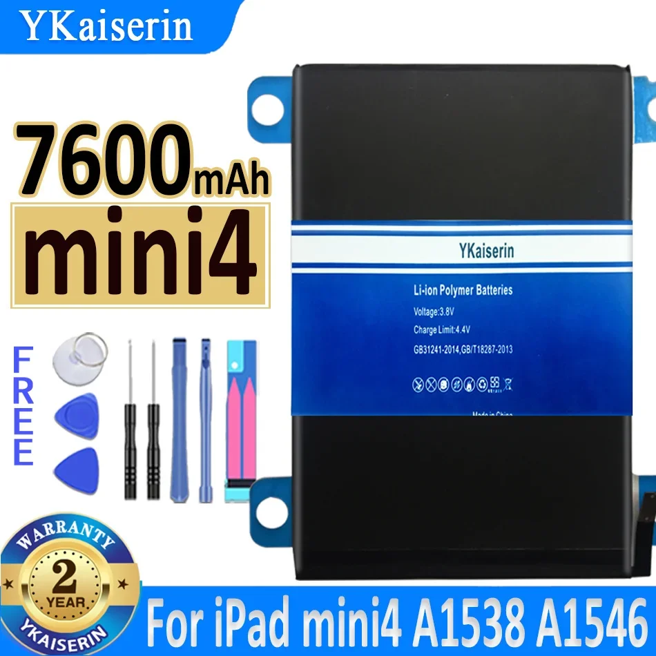 

Аккумулятор ykaisсеребрин 7600 мАч для Apple IPad Mini 4 Mini4 A1538 A1546 A1550, аккумулятор IPadmini4 + Бесплатные инструменты