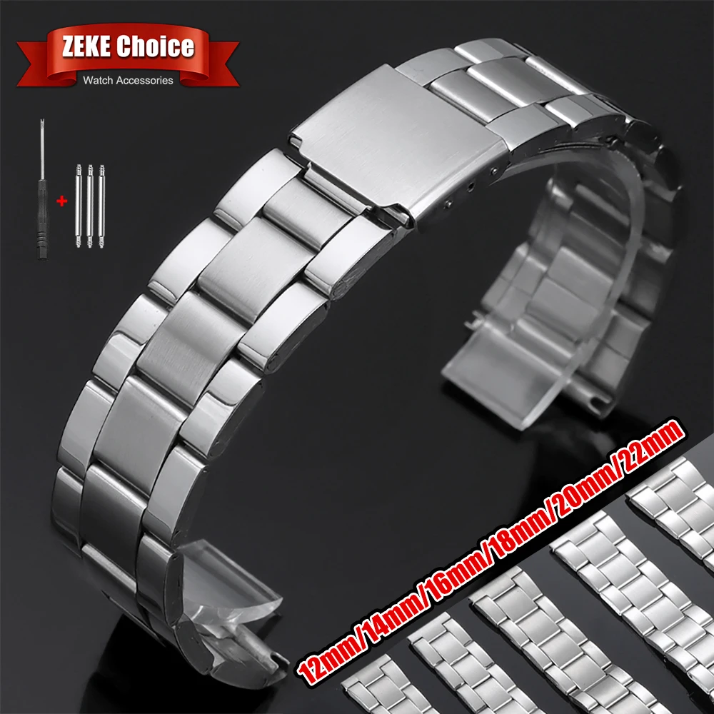 Elegant Silver Stainless Steel Watch Band with Metal Folding Buckle