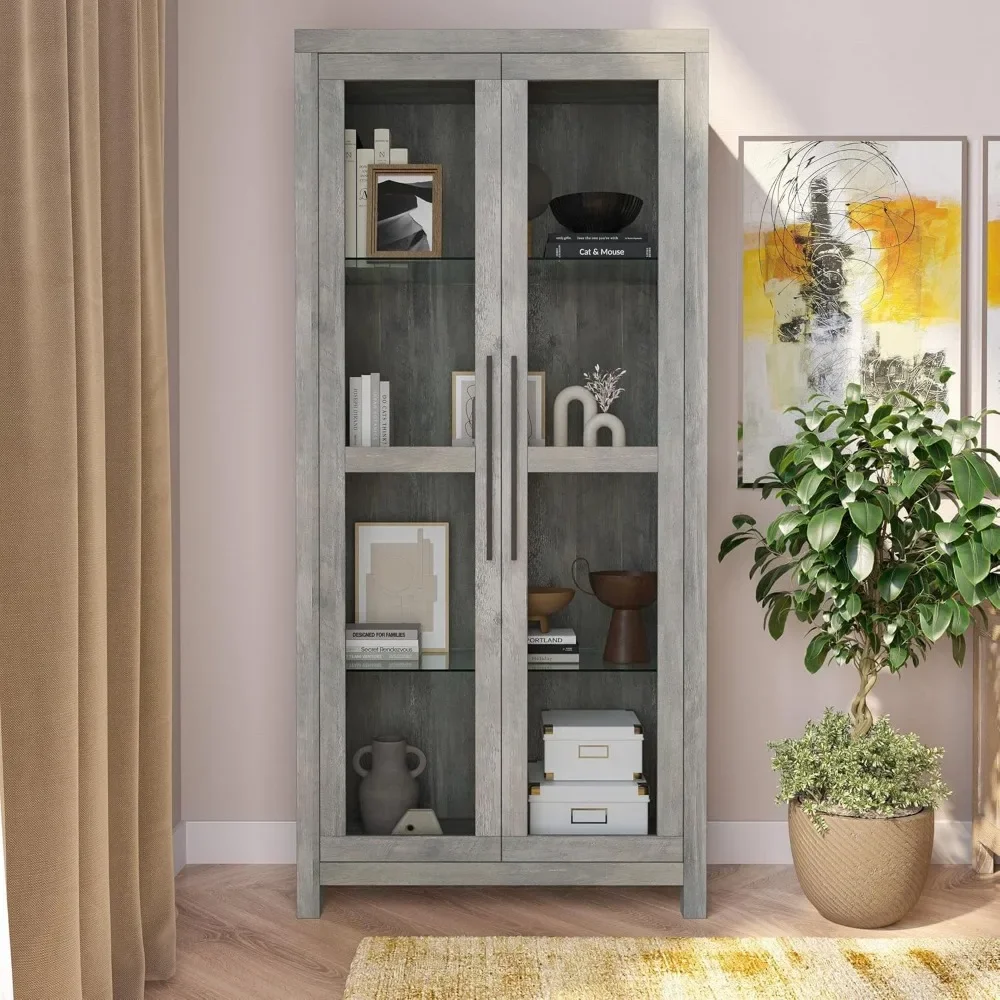 Curio Cabinet, Tall Glass Display Cabinet with Adjustable Shelves for Living Room, Trophy Display Case 4