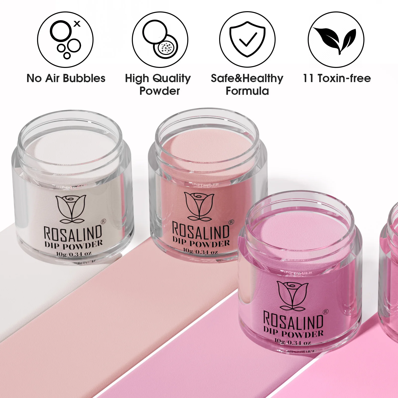 ROSALIND 13PCS Dip Nails Powder Starter Kit,6 Colors Dip Powder Nail Clear Nude Pink Series Colors Set with Base&Top