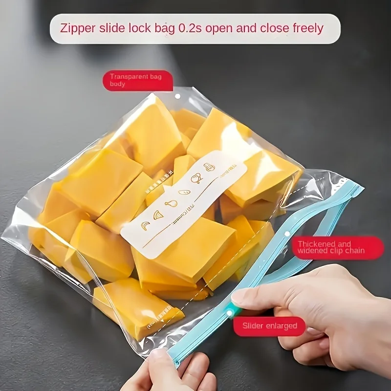 Reusable Clear Ziplock Food Storage Bags with Colorful Labels - Durable Sealed Bags
