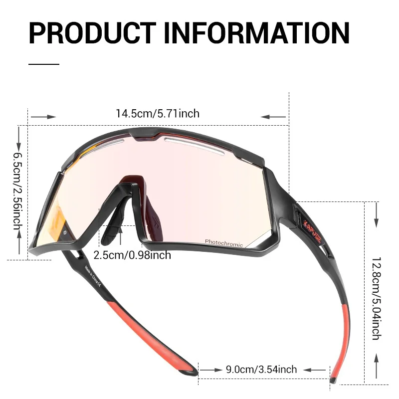 Kapvoe Color Photochromic Cycling Glasses Men Women MTB Glasses Sports Hiking Running Sunglasses UV400 Lightweight Glasses