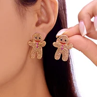 Fashion Christmas Rhinestone Gingerbread Man Earrings for Women Exquisite Imitation Pearl Christmas Tree Bells Party Jewelry