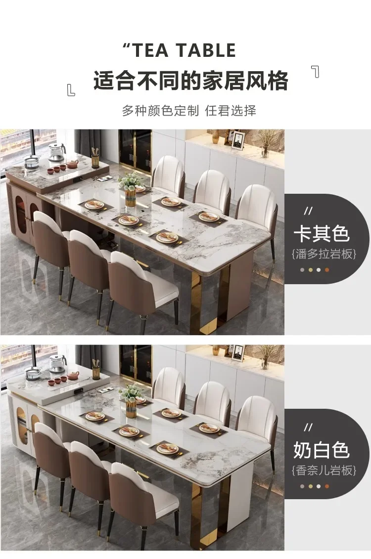Italian style light luxury rock slab island table integrated dining table with expandable and multifunctional rectangular guide