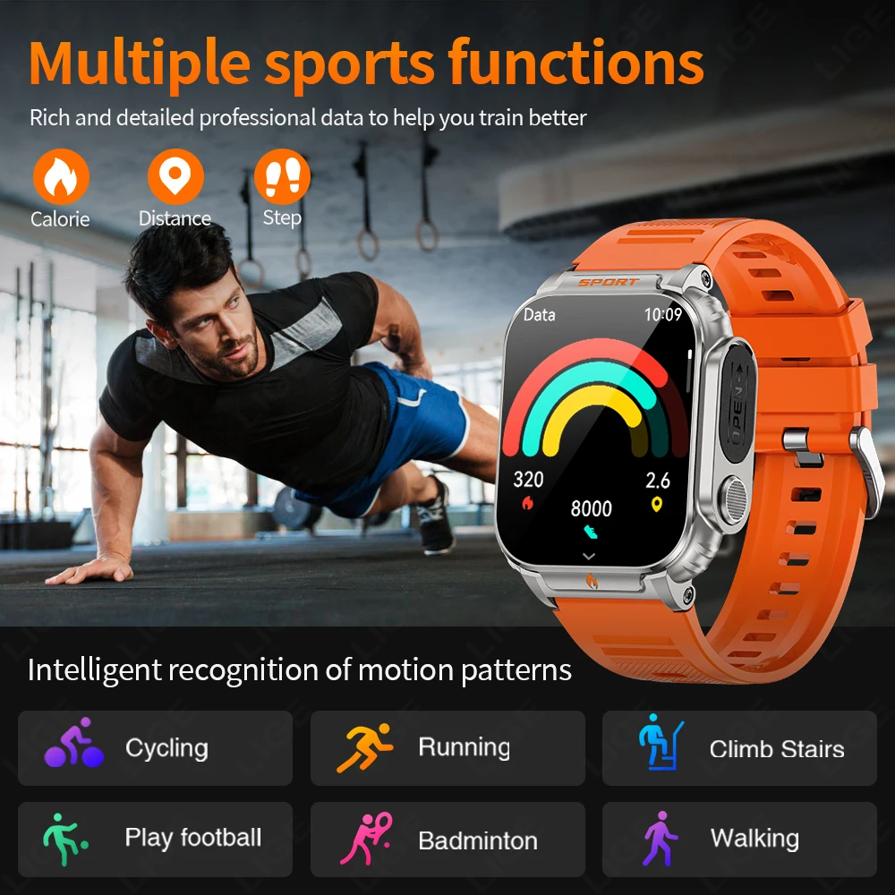 LIGE Men Smart Watch with Electronic Lighter Full Touch Screen Bluetooth Call Watch 500mah Waterproof Alarm Clock Smartwatch Man