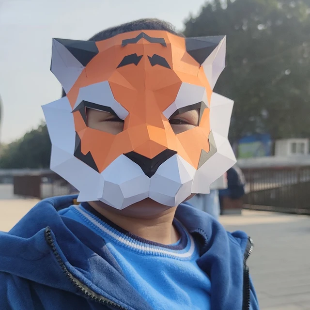 Masque en papier fait à la main pour adultes et enfants, accessoire de  costume de jeu,