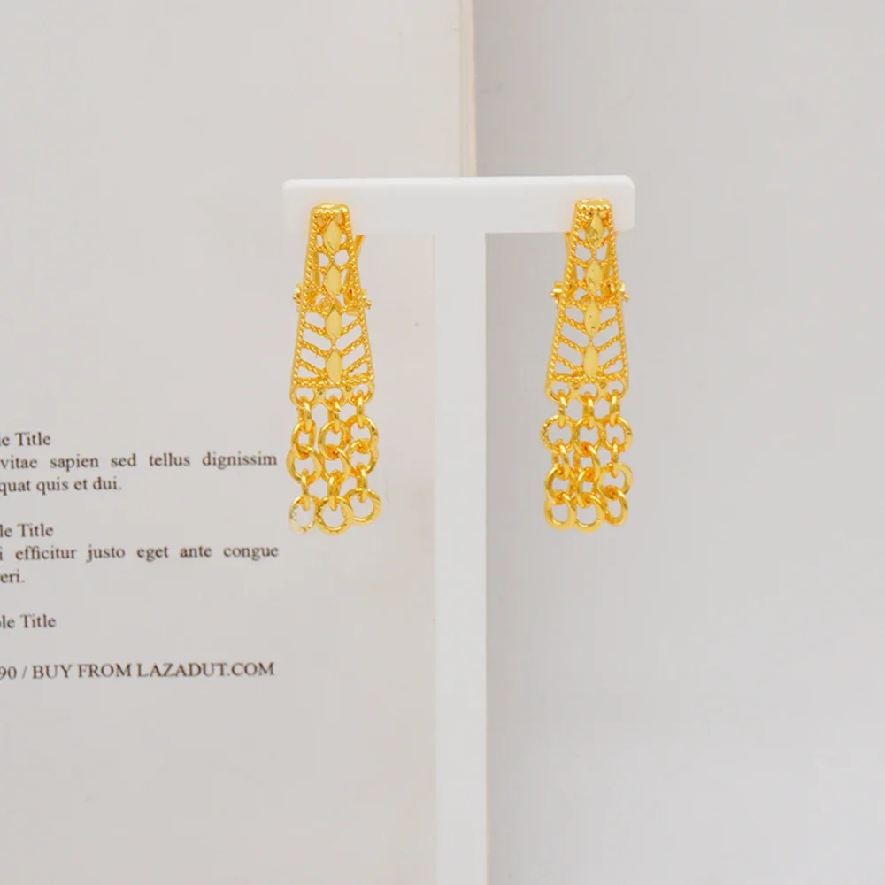 S40d5cc43ab07443c860d78627d6cdfb6l Middle East Golden Long Necklace with Tassel Jewelry Set for Women Tassel Earrings for Bridal Set Party Gift Mallzona