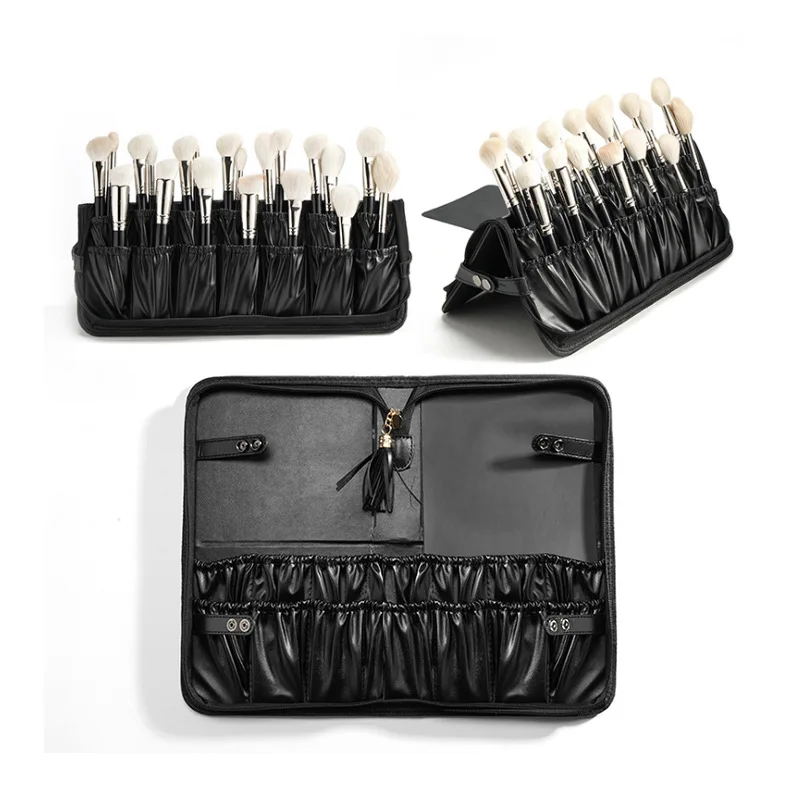 

Multifunctional Makeup Brush Storage Bag - Cosmetic Bag with 14 Pockets Brush Holder Cosmetics Handbag Travel Organizer