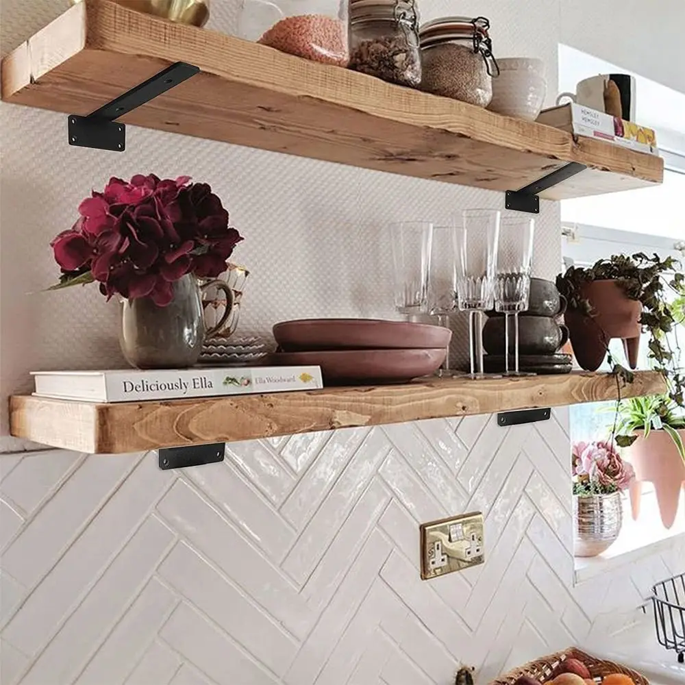 Floating Shelf Brackets Heavy Duty Cast Iron Shelves Brackets 1/5 Inch Thicked  Invisible L Brackets for Shelves Support 5